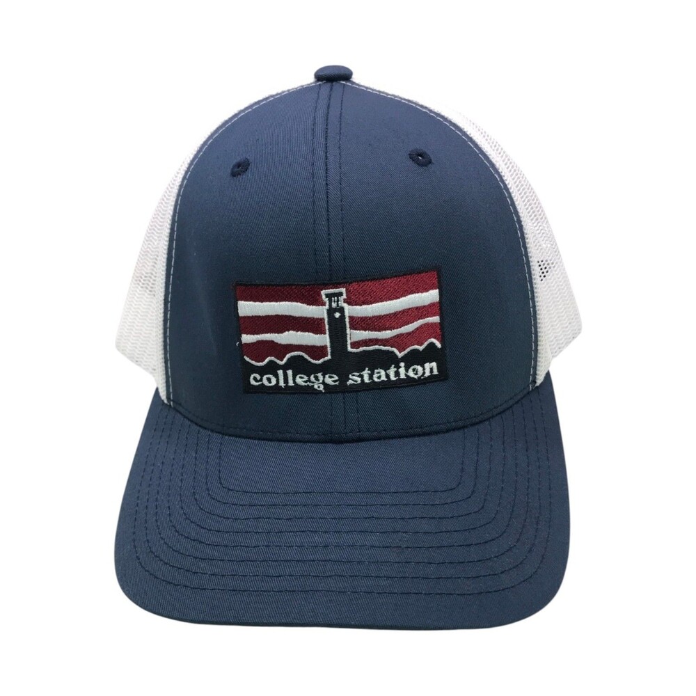 Yupoong The Classics College Station TX Trucker Hat Navy White Mesh Snapback Cap